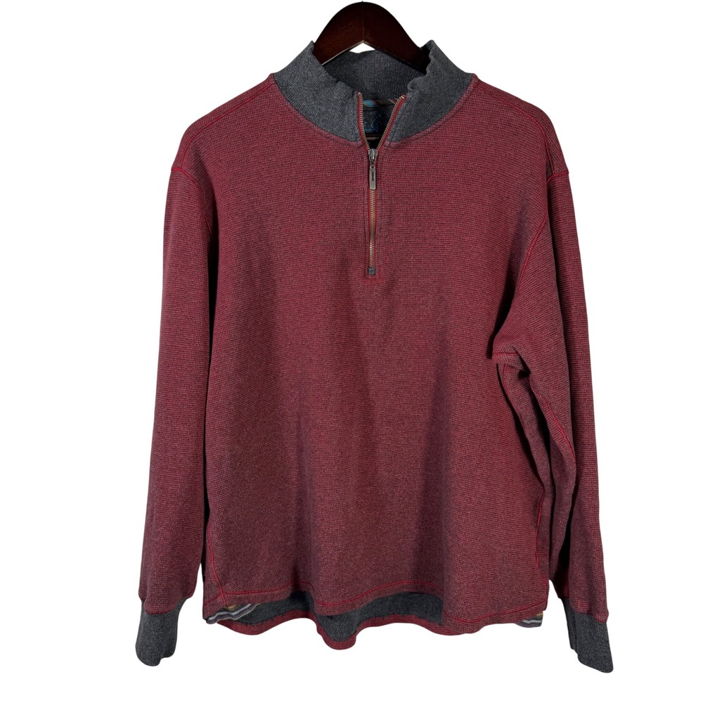 Robert Graham‎ Men's Quarter-Zip Pullover XL / TG Red & Gray Signature Trim